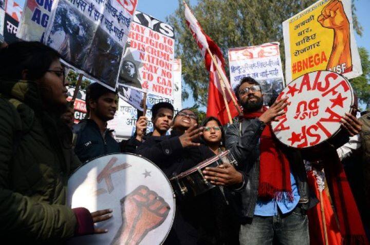 3. JNU Protests: On 5 January 2020, more than 50 masked people armed with rods, sticks, and acid attacked the campus of Jawaharlal Nehru University, Delhi, and injured more than 39 students and teachers. Many students received serious injuries. Professors who tried to intervene and protect the students, as well as ambulances carrying injured individuals, were attacked. Eyewitnesses stated that police within the campus did not intervene to stop the mob. (Image: AFP)