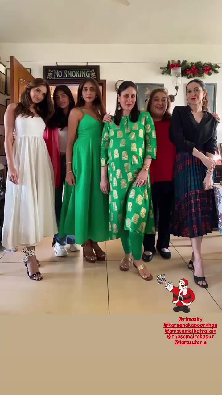 Kareena Kapoor radiated pregnancy glow as she posed for a photo. The 'Good Newwz' actress can be seen striking a pose along with Tara Sutaria, Karisma Kapoor and Anissa Malhotra.