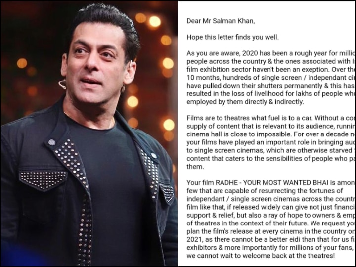 Radhe Release Film Associations request mega Theatrical release of Salman Khans next movie Radhe Salman Khan’s ‘Radhe’ Release: Actor Receives Written Request For A Mega Theatrical Release Of The Movie