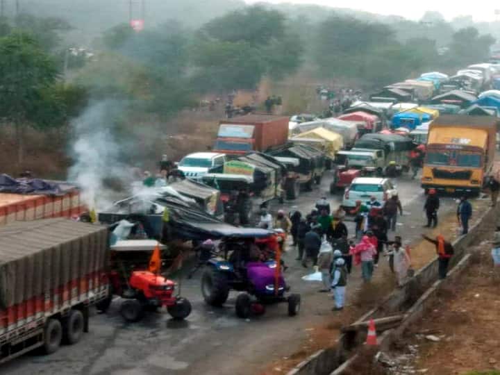 Rewari: Teargas shells fired by Haryana Police after farmers tried marching towards Delhi, to join the main agitation against the Center's farm laws, at Masani barrage near Dharuhera town in Rewari district, Sunday, Jan. 3, 2021. (PTI Photo)