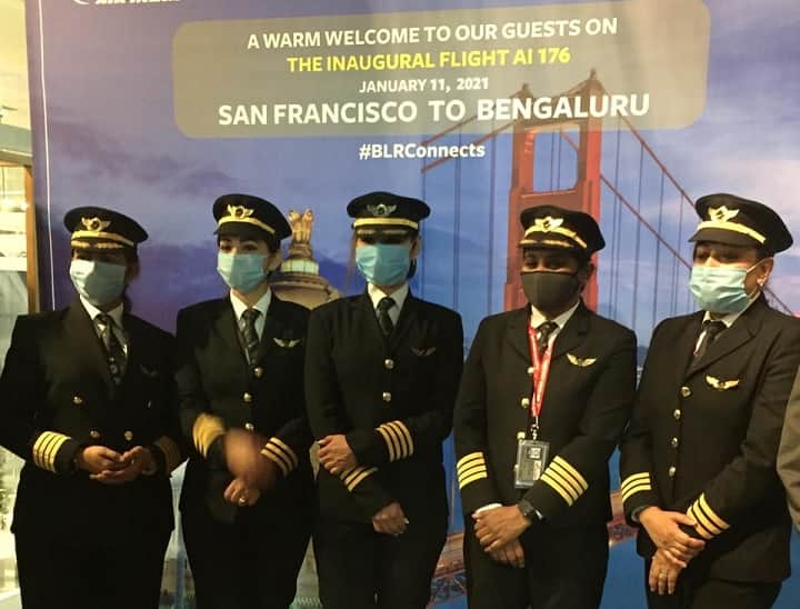 In A First, Air India All-Women Crew Land Its Longest Flight From US To Bengaluru In A First, Air India All-Women Crew Land Its Longest Flight From US To Bengaluru