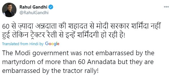 Death Of Over 60 Farmers Doesn't Embarrass Modi Govt But Tractor Rally Does,' Rahul Gandhi's Fresh Salvo