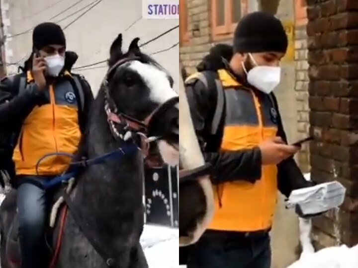 Viral Video: Online Delivery Arrives On Horseback In Snow-Covered Kashmir; Netizens Hail The Commitment WATCH | Online Order Arrives On Horseback In Snow-Covered Kashmir; Netizens Hail The Commitment