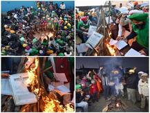 IN PICS | Protesting Farmers Celebrate Lohri By Burning Copies Of Agri Laws At Singhu Border