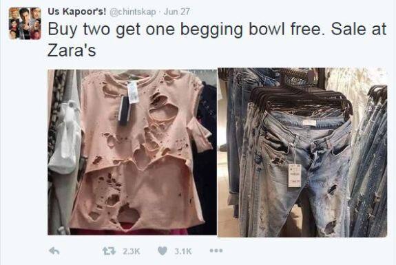 'ZARA'के इन कपड़ों पर ऋषि कपूर ने ट्विटर पर कमेंट करते हुए लिखा 'इन दो कपड़ों के साथ एक भीख मांगने वाला कटोरा फ्री'
