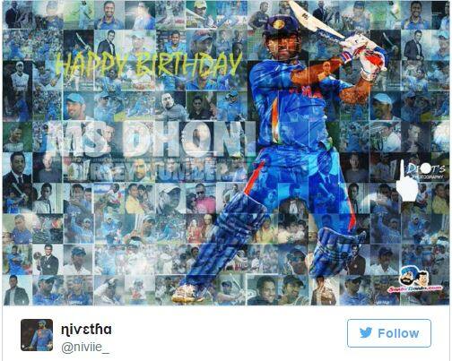 धोनी की एक बड़ी पोस्टर के साथ उनको जन्मदिन की बधाई देता एक फैन.