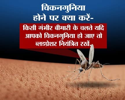 ऐसे लोग जिनको कोई बीमारी है और चिकगुनिया हो गया उन्हें सबसे पहले तो ब्लड प्रेशर नियंत्रि‍त रखना चाहिए.