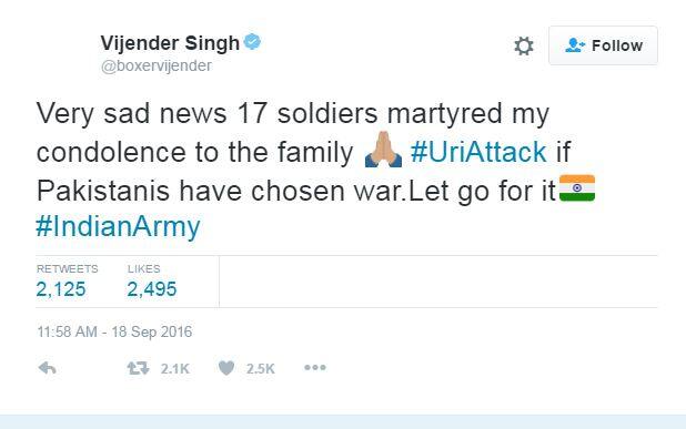 मुक्केबाज विजेंदर सिंह ने भी ट्वीट कर कहा,