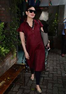 रेड कुर्ते में लंच करने पहुंची प्रेग्नेंट करीना, यहां देखें Pics