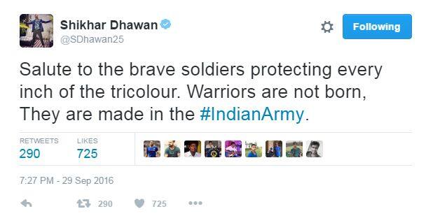  टीम इंडिया के ओपनर बल्लेबाज शिखर धवन ने कहा भारत के वीर जवानों को मेरा मेरा सलाम 