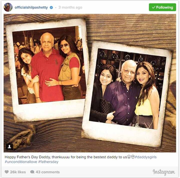 शिल्पा ने ये तस्वीर फादर्स डे पर तीन महीने पहले पोस्ट की थी.