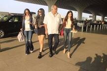 पति बोनी कपूर और दोनों बेटियों के साथ एयरपोर्ट पर दिखीं श्रीदेवी