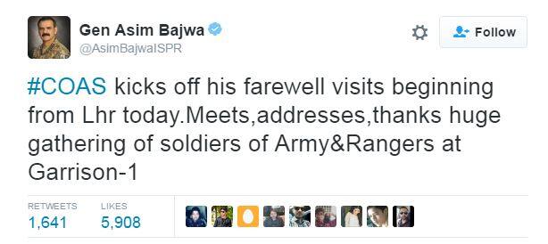  पाकिस्तान के ISPR के डायरेक्टर जनरल के इसी ट्वीट के बाद पाकिस्तानी मीडिया में राहिल शरीफ की बिदाई की चर्चा होने लगी.