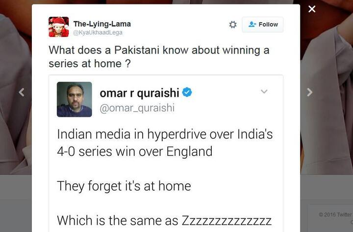 एक और भारतीय फैन ने लिखा,‘एक पाकिस्‍तानी को क्‍या पता होगा कि घर में सीरीज जीतना किसे कहते हैं? पाकिस्‍तान में आतंक के चलते कई साल से विदेशी टीमें दौरा नहीं करतीं.’’
