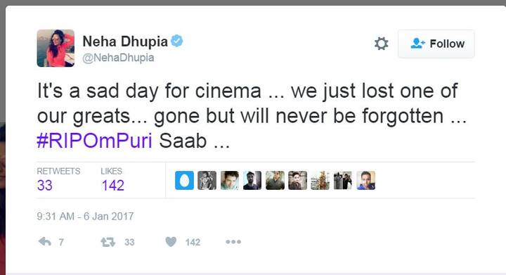 नेहा धूपिया ने लिखा कि बॉलीवुड के महान कलाकरों में से एक को इंडस्ट्री ने खो दिया है.
