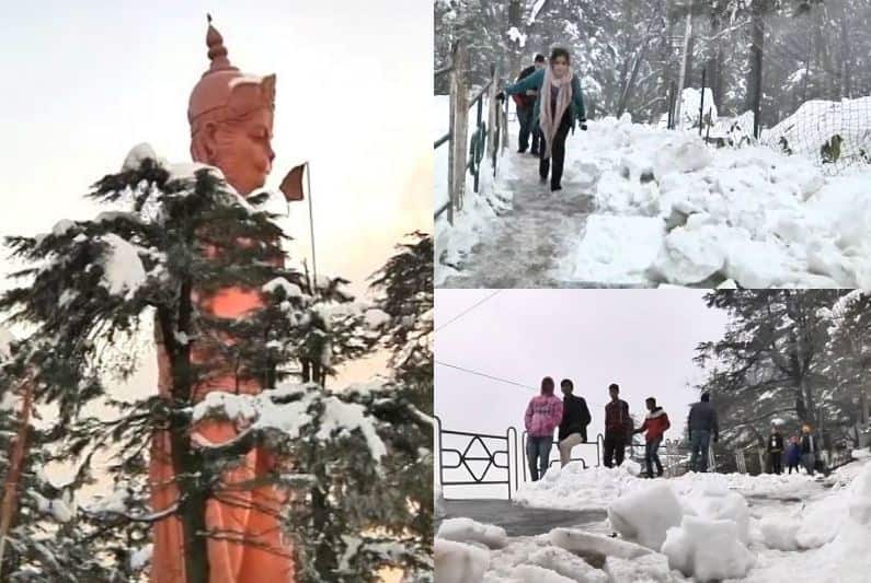Heavy Snowfall In Shimla शिमला में जबरदस्त बर्फबारी से सैलानी खुश, जाखू मंदिर बना आकर्षण का केंद्र