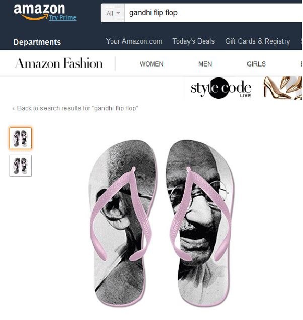 After Indian Flag Doormats Amazon Found Selling Gandhi Printed Flip Flops तिरंगा वाले पायदान के बाद अब महात्मा गांधी की शक्ल वाली चप्पल बेच रहा है Amazon