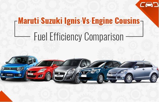 Maruti Suzuki Ignis Vs Engine Cousins Ndash Fuel Efficiency Comparison With Infographics माइलेज का मुकाबला: इग्निस Vs बलेनो Vs स्विफ्ट Vs स्विफ्ट डिजायर Vs रिट्ज