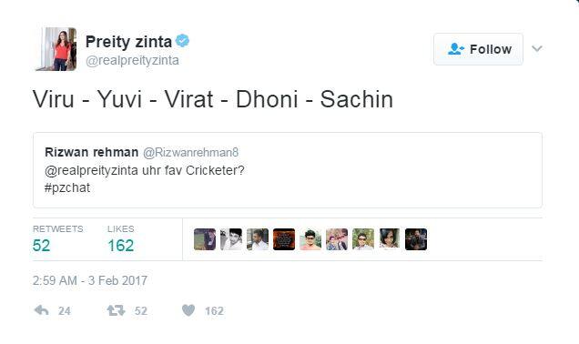फेवरेट क्रिकेटर के सवाल पर प्रीति ने सहवाह, धोनी, सचिन, कोहली और युवराज का नाम लिया.