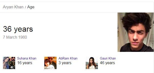 गूगल की गलती ने शाहरुख के बेटे आर्यन खान को कर दिया 36 साल का