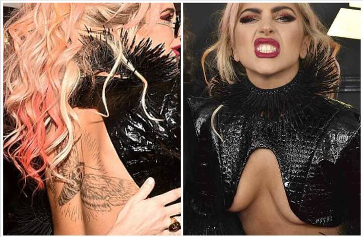 लेडी गाना ने यहां रेड कार्पेट पर अपना टैटू भी फ्लॉंट किया.