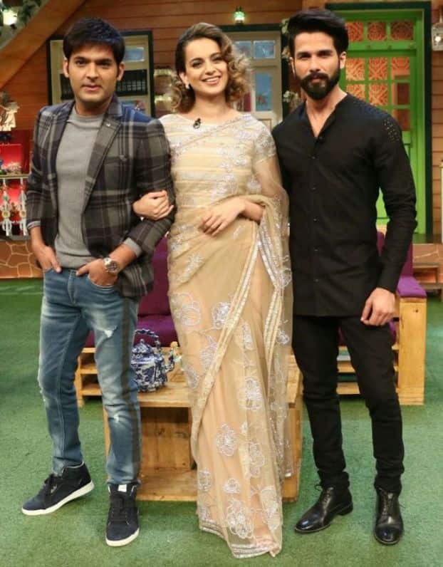 बॉलीवुड एक्ट्रेस कंगना रनौत और शाहिद कपूर इन दिनों अपनी अपकमिंग फिल्म ‘रंगून’ के प्रमोशन में जी जान से लगे हुए हैं. इसी सिलसिले में दोनों मशहुर कॉमेडियन कपिल शर्मा के शो के सेट पर पहुंचे थे. 