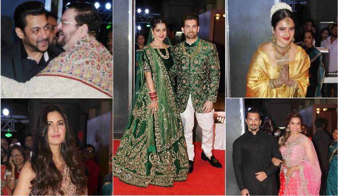 मुंबई में आयोजित अभिनेता नील नितिन मुकेश की शादी के रिसेप्शन में बॉलीवुड के महानायक अमिताभ बच्चन, उनकी पत्नी जया, सलमान खान, उनकी कथित प्रेमिका यूलिया वंतूर और कैटरीना कैफ शामिल हुए.