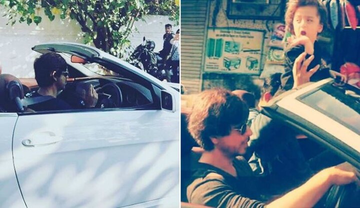 Shah Rukh Khan Takes Abram Khan Out For A Car Drive मुंबई के कार्टर रोड पर शाहरुख बेटे अबराम को कार में सैर कराते नजर आए, देखें तस्वीरें