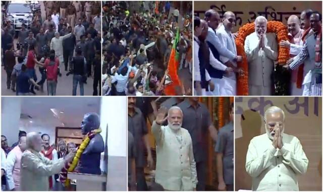 पांच राज्यों के विधानसभा चुनाव के नतीजे आ गए हैं, दो राज्यों यूपी और उत्तराखंड में बीजेपी को प्रचंड बहुमत मिला है. इसी जीत का जश्न मनाने के लिए प्रधानमंत्री नरेंद्र मोदी आज बीजेपी मुख्यालय पहुंचें. जहां पीएम मोदी का भब्य स्वागत हुआ. देखें तस्वीरें...