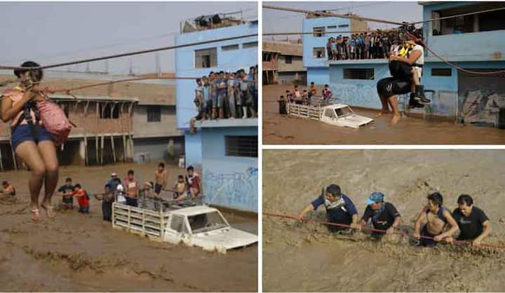 पेरू की राजधानी लीमा में मूसलाधार बारिश के बाद आई बाढ़ में हजारों लोग फंस गए हैं और बचावकर्मी उन्हें बाहर निकालने के तरीके तलाश कर रहे हैं.