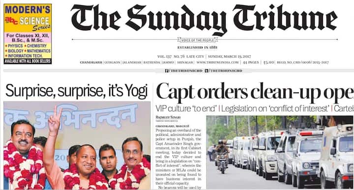 द ट्रिब्यून ने लिखा, ‘’सरप्राईज, सरप्राईज, योगी’’ 