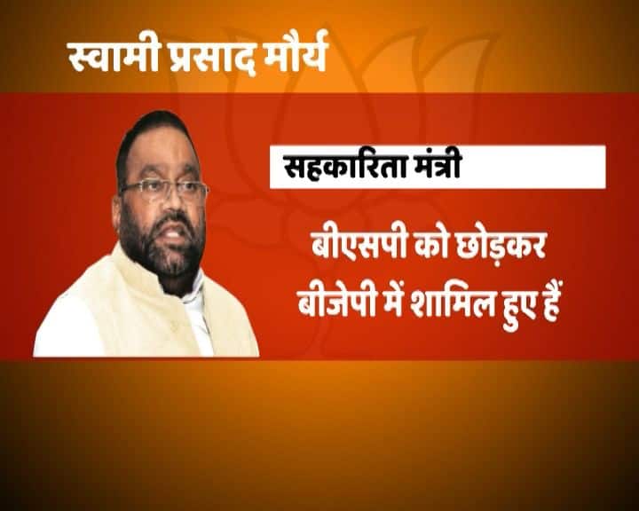 बीएसपी छोड़कर बीजेपी में शामिल हुए स्वामी प्रसाद मौर्य को श्रम एवं सेवा योजना, नगरीय रोजगार एवं गरीबी उन्मूलन दिया गया है.