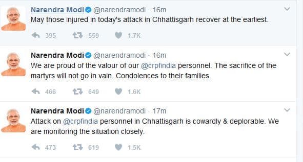 छत्तीसगढ़: नक्सली हमले में CRPF के 25 जवान शहीद, बोले पीएम-शहादत बेकार नहीं जाएगी
