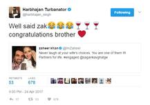  सहवाग, हरभजन और युवराज ने किए ज़हीर-सागरिका को बधाई संदेश वाले मज़ेदार ट्वीट्स