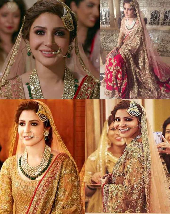 ए दिल ए मुश्किल फिल्‍म में नवाबी लुक में नज़र आ रही हैं अनुष्‍का शर्मा. हैवी एंब्रोडरी लहंगे के साथ रेड, पिंक, गोल्‍डन और पीच शेड्स के साथ ये लहंगा मनीष मल्‍होत्रा ने डिजाइन किया है. हैवी चोली के साथ दुपट्टा लाइट रखा गया है. 