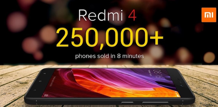 Xiaomi Redmi 4 First Sale In India 250000 Units Sold In 8 Minutes First Sale In India 250000 Units Sold In 8 Minutes Record:महज 8 मिनट में Redmi 4 की 250,000 यूनिट सोल्ड आउट
