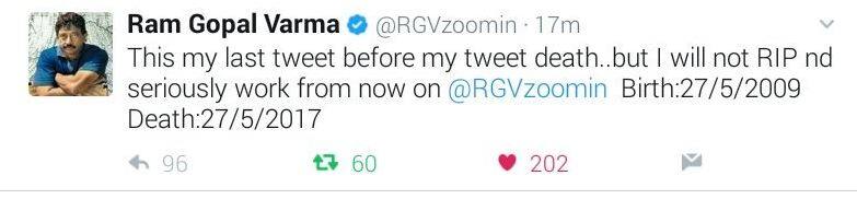 सोनू निगम के बाद अब राम गोपाल वर्मा ने छोड़ा ट्विटर, लिखा- जन्म 27 मई, मौत 27 मई