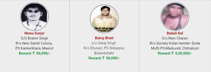 मनु गुर्जर मेरठ में सक्रिय है. उसपर 50 हजार का इनाम है. जबकि इस लिस्ट में बलराज और बाहुली कोल भी शामिल हैं....आगे जानिए....