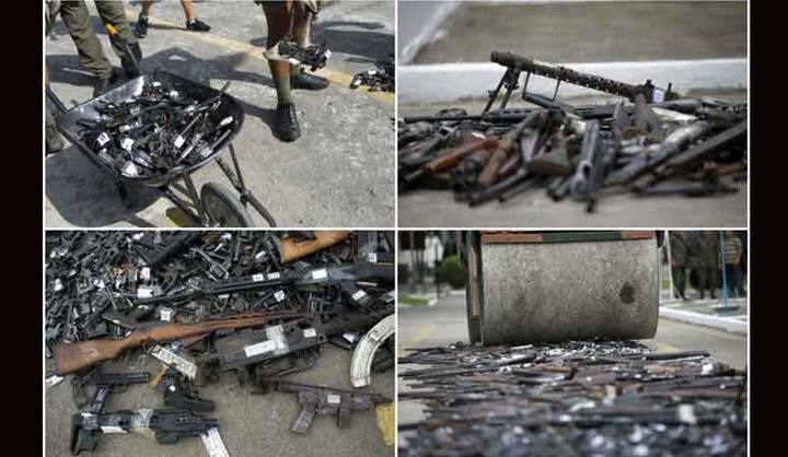 ब्राजील की सेना और फेडरल पुलिस ने बीते शुक्रवार को अपराधियों से जब्त की गई 4,000 बंदूकों को नष्ट कर दिया.