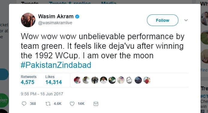 इससे पहले मैच के दौरान उन्होंने पाकिस्तानी तेज़ गेंदबाज़ मोहम्मद आमिर की तारीफ करते हुए कहा था कि आमिर ने उन्हें खुद के दिनों की याद दिला दी.