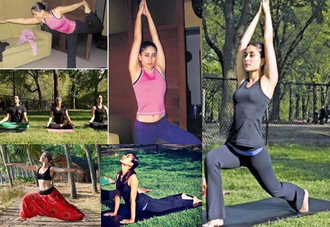 साइज जीरो करीना कपूर मां बनने के बाद योगा के जरिए ही वजन कम कर रही हैं. अपने पति सैफ अली खान के साथ और योगा टीचर पायल के साथ योगा करती करीना कपूर.