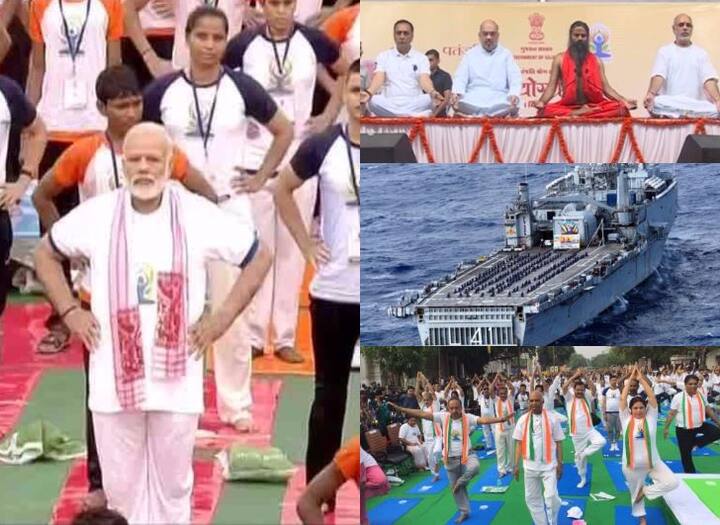 भारत समेत देश के करीब 150 देश आज तीसरा अंतर्राष्ट्रीय योग दिवस मना रहे हैं. इस मौके पर देश भर में करीब पांच हजार कार्यक्रम आयोजित किए जा रहे हैं. आज यूपी की राजधानी लखनऊ के रमाबाई मैदान में प्रधानमंत्री नरेंद्र मोदी ने लोगों के बीच योग आसन किए. इसके अलावा गुजरात के अहमदाबाद में बाबा रामदेव ने भी योग किया. तस्वीरों में देखें देश में कहा-कहा आयोजित किए गए योग कार्यक्रम.