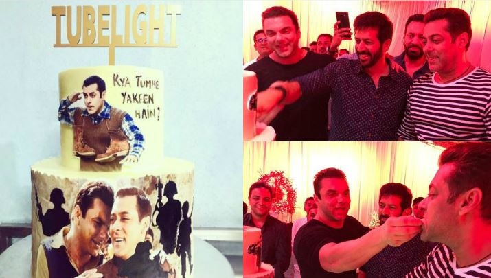 Salman Khan And Kabir Khan Celebrate Release Of Tubelight See Pics 'ट्यूबलाइट' की रिलीज को सलमान खान और कबीर खान ने केक काटकर किया सेलिब्रेट, देखें तस्वीरें...