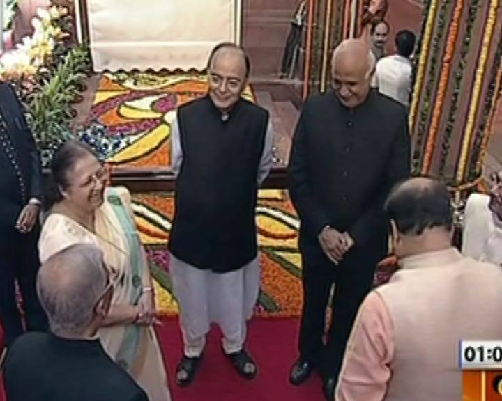 लोकसभा अध्यक्ष सुमित्रा महाजन और वित्त मंत्री अरुण जेटली.