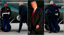 Amazing Moment: हवा में उड़ी मरीन गार्ड की कैप उठाने के लिए दो बार ज़मीन पर झुके डोनाल्ड ट्रम्प