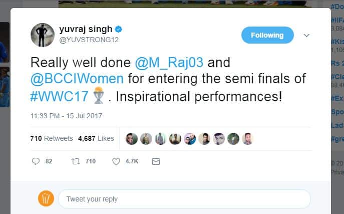 युवराज सिंह:सेमीफाइनल में एंट्री के लिए शानदार प्रयास मिताली राज और पूरी टीम इंडिया...प्रेरणा देने वाला प्रदर्शन!