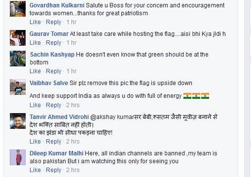 अक्षय ने जैसे ही यह फोटो सोशल मीडिया पर शेयर किया, लोगों ने उन्हें सलाह देनी शुरु कर दी- तिरंगा उल्टा है और उन्हें ऐसा नहीं करना चाहिए.