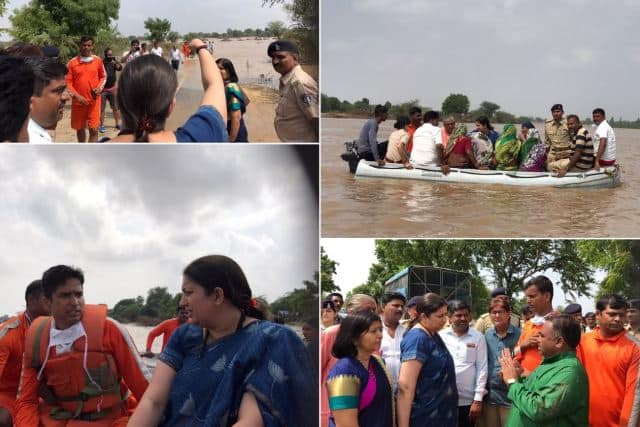Gujarat Floods Bjp Leader Smriti Irani Visits Affected Areas In Banaskantha गुजरात: बनासकांठा में बाढ़ पर राजनीति तेज, BJP-कांग्रेस आमने सामने, स्मृति ने किया दौरा