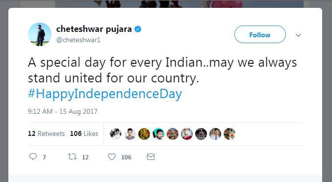 टीम इंडिया के टेस्ट बल्लेबाज़ चेतेश्वर पुजारा ने कहा, 'हर भारतीय के लिए बेहद खास दिन..हमेशा हम देश के लिए एक रहें.'