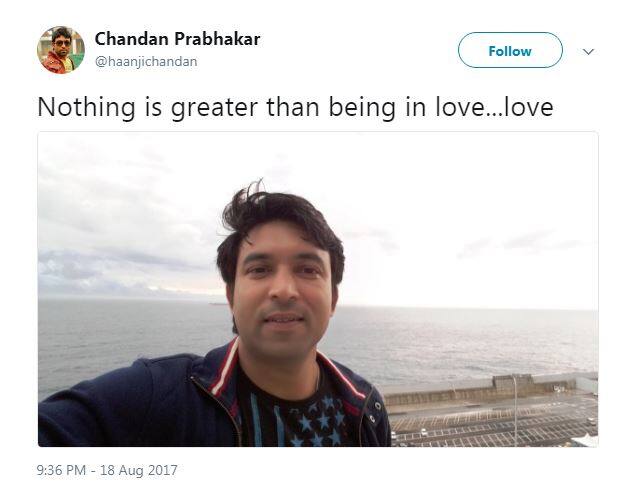 बता दें कि हाल ही में चंदन प्रभाकर ने ट्विटर पर अपनी एक तस्वीर शेयर करते हुए लिखा था, 'कई बार आपके शरीर का हाव-भाव आपको परिभाषित करता है.'